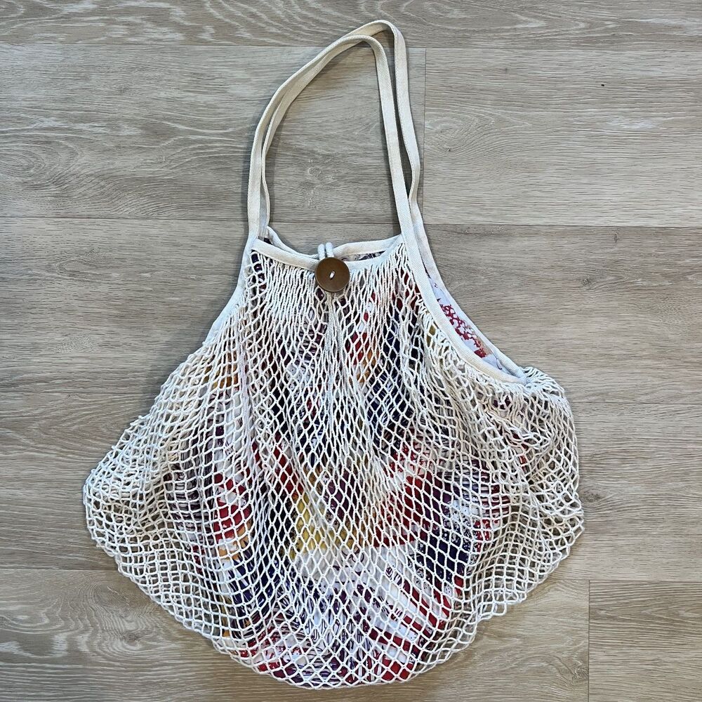 Vintage Y2K OP Tote Beach Bag White Mesh Boho